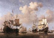 VELDE, Willem van de, the Younger Calm: Dutch Ships Coming to Anchor  wt oil on canvas